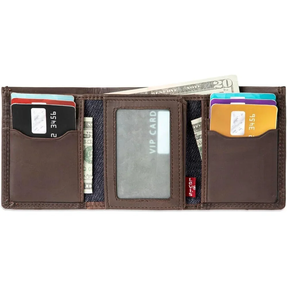 Men's Dark Brown Slim Wallet Style Includes Window Credit Card Holder Designed